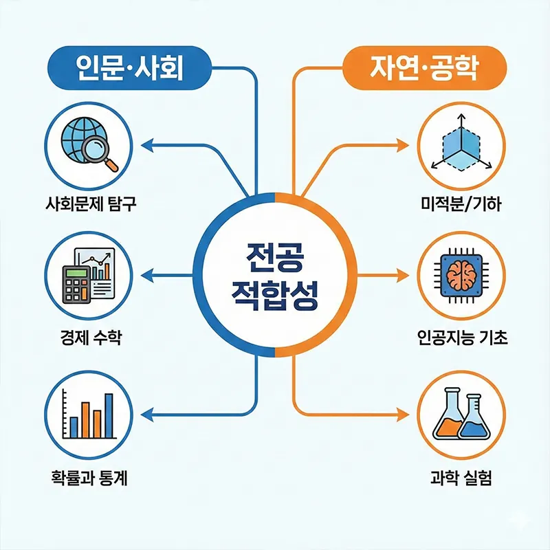 인문 사회 및 자연 공학 계열 학생을 위한 전공 적합성 추천 과목 인포그래픽